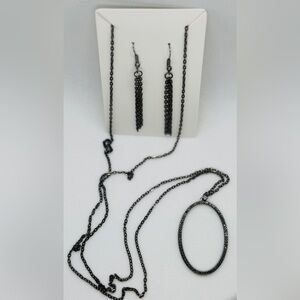 Gunmetal- 3 strand earrings & Necklace set NWOT